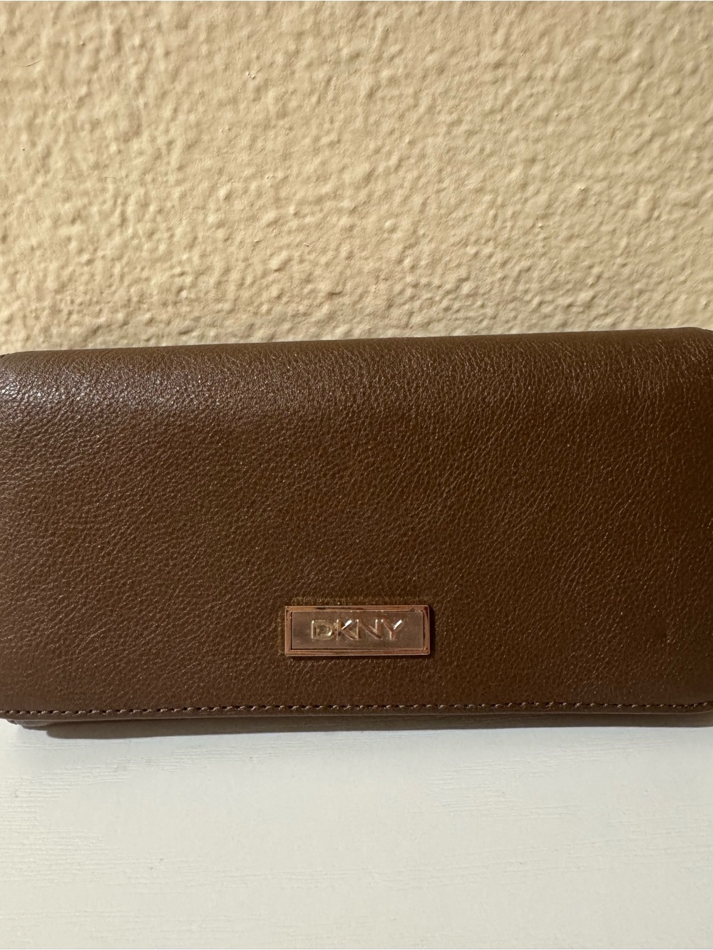 DKNY Brown Leather Wallet with Gold Logo Plaque